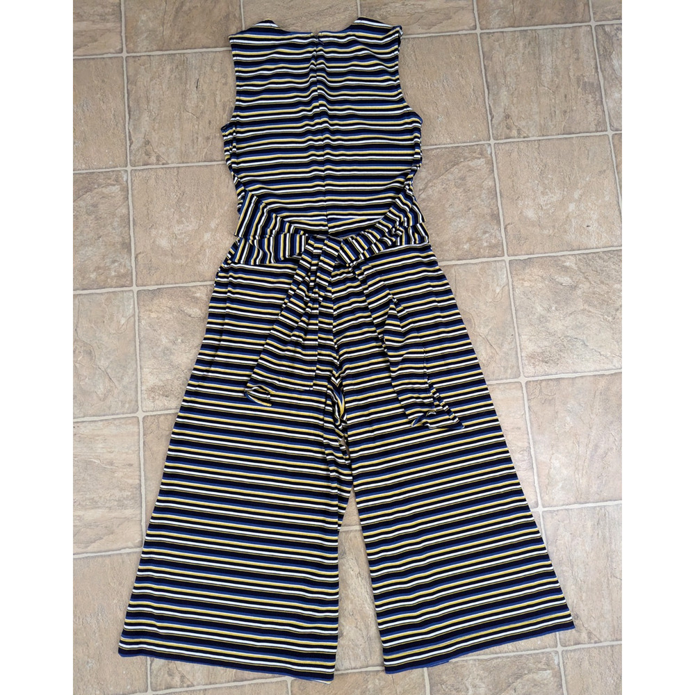 ECI New York sz S Cropped Wide Leg Jumpsuit knit tank ties stripes colorful 1159 - Picture 4 of 6
